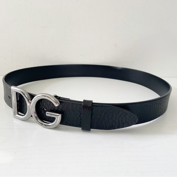 Dolce & Gabbana black leather gunmetal DG logo sleek minimalist belt - Picture 6 of 10